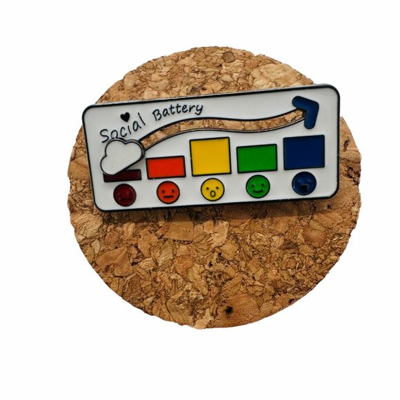 ⭐Social Battery Sliding Enamel Pin Badge Cute Mood Indicator Cartoon Rainbow New - Picture 2 of 5